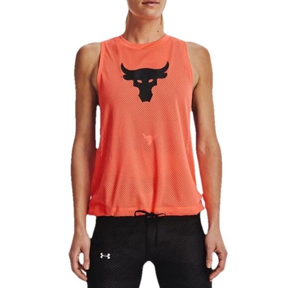 Under Armour Project Rock Mesh Tank Womens Large Orange Bull Gym Athletic - Picture 1 of 10